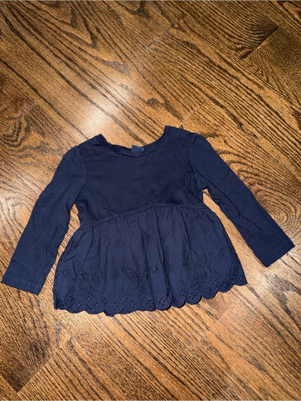 babyGAP Toddler Girls Navy Long-Sleeve Peplum Top with Eyelet Hem 2 years